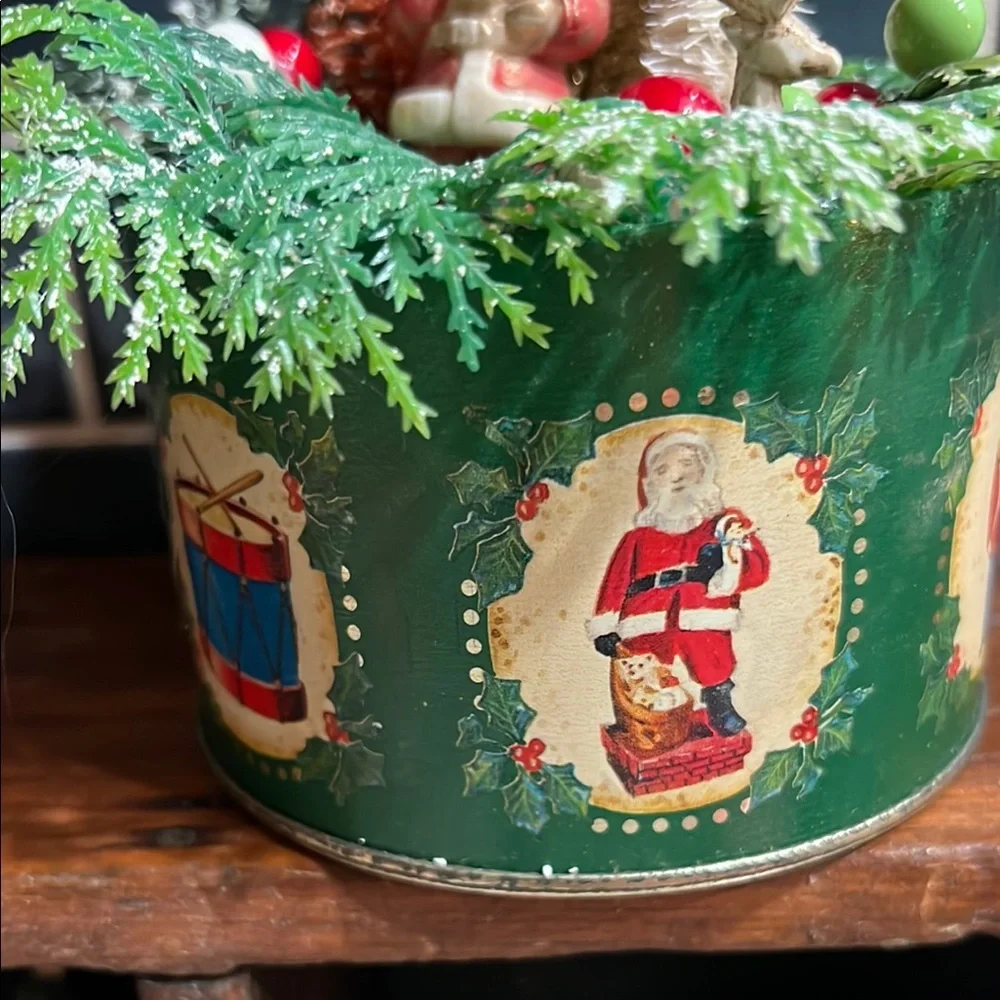 Festive vintage style Green Holiday Decoration with Santa and Merry Christmas